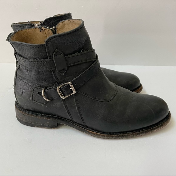 Frye Jayden Black Leather Cross Strap Moto Boots Size 6.5 - Picture 2 of 11
